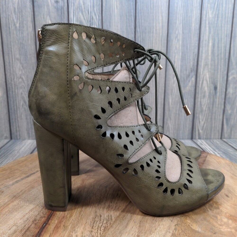 Derek Heart Women Green Lace Up Gladiator Block High Heels Sz 9‎ Designer
